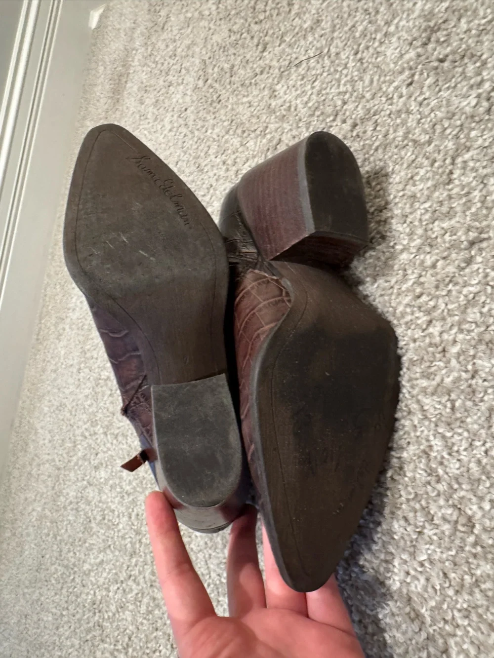 Sam Edelman Dark Brown Croc-Embossed Buckle Ankle Boots